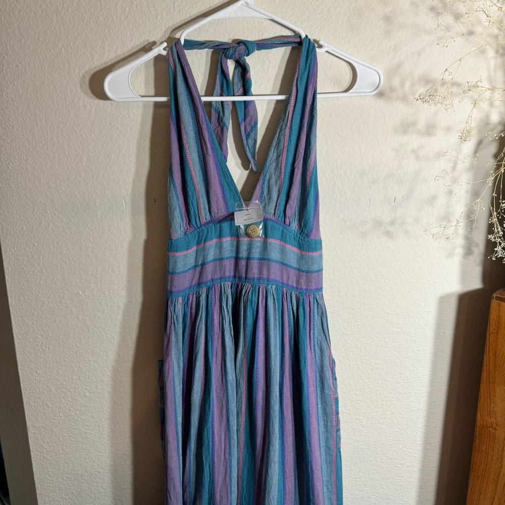NWT Urban Outfitters Betsey Linen Halter Midi Dress 55% Linen - Picture 2 of 16